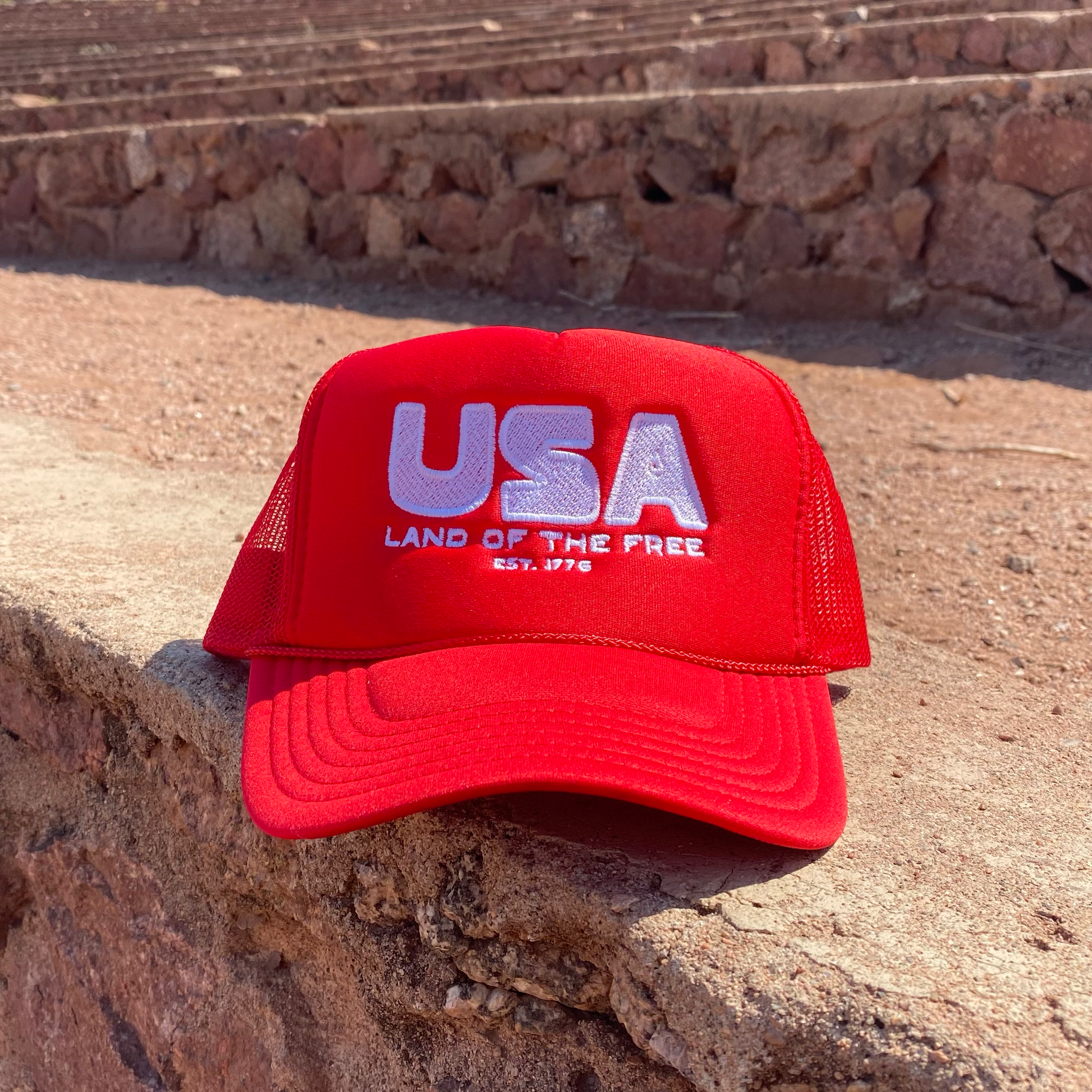 USA, Land of the Free Trucker Hat (Red)
